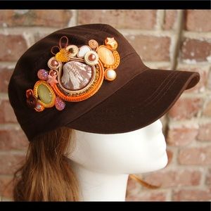 Women hat with handmade decoration -soutache techn