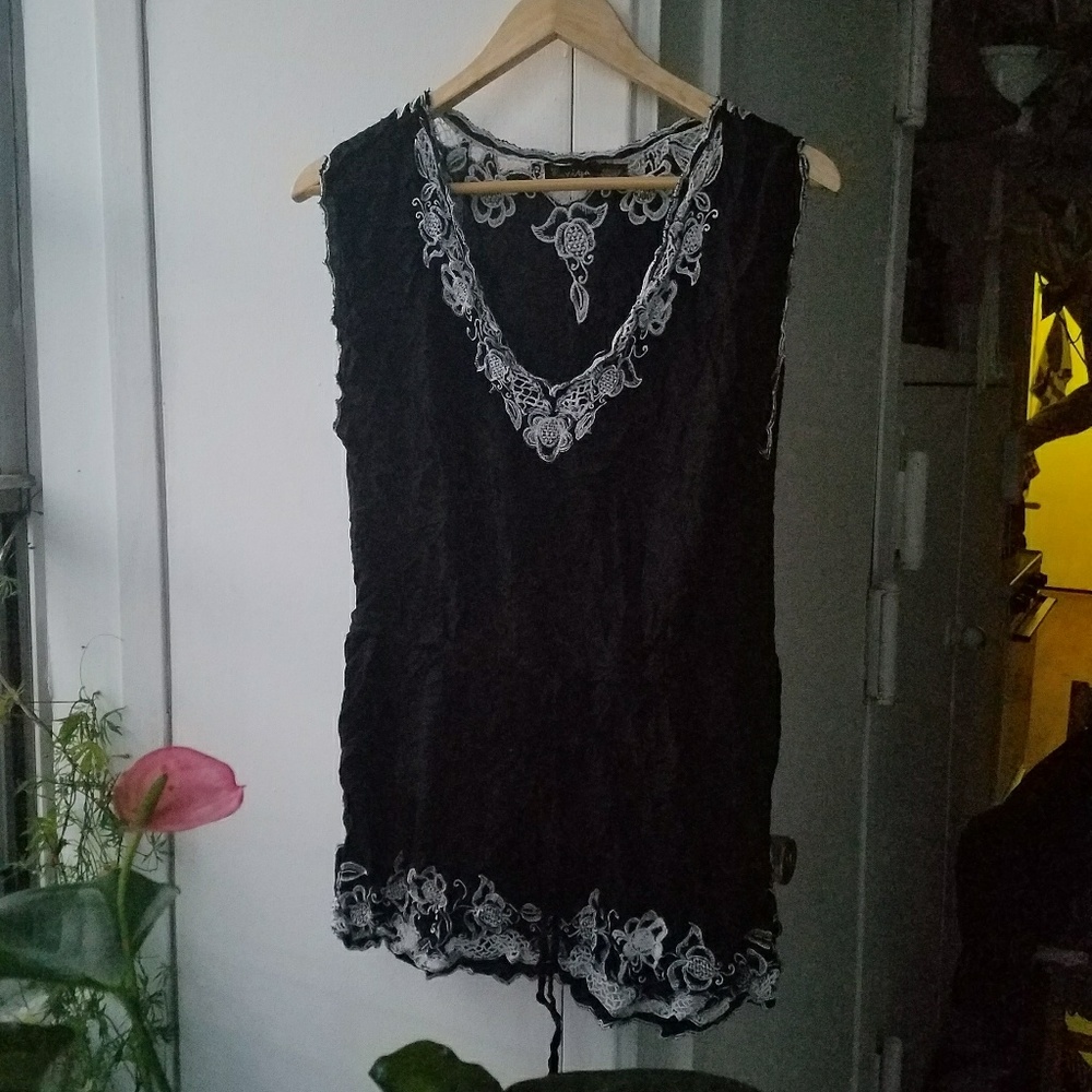 black and white embroidered tunic