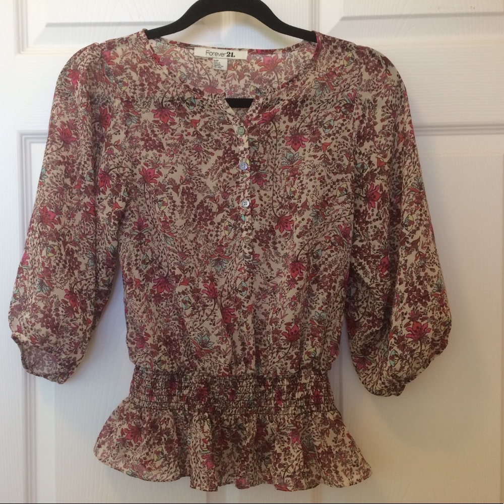 F21 peasant-peplum floral blouse