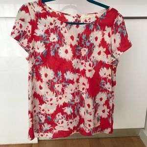 Paper Crown Red Floral Silky Top Size M