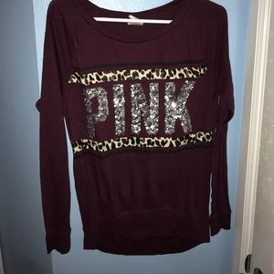 Burgundy-Sequined Long-Sleeve shirt