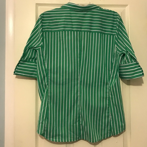 NWT Green Striped Button-Up Blouse - Picture 3 of 3