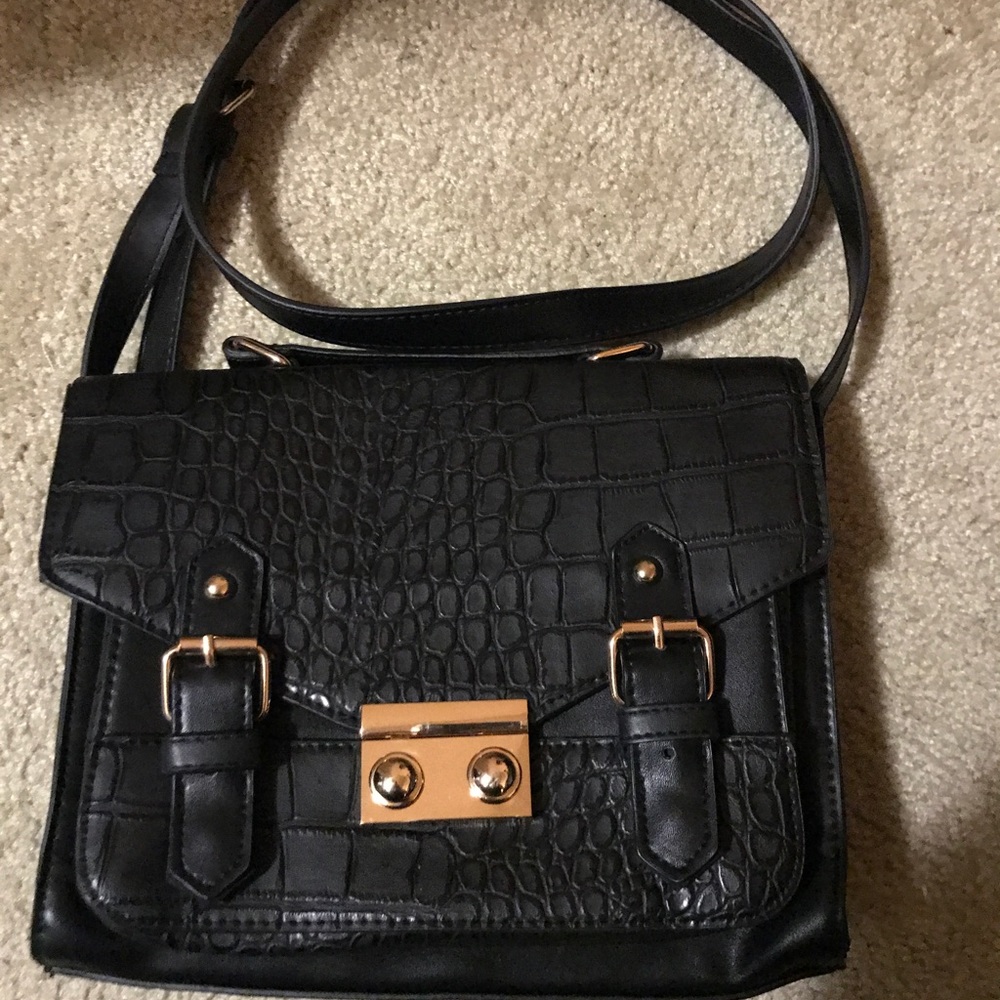 Black Croc Embossed Satchel