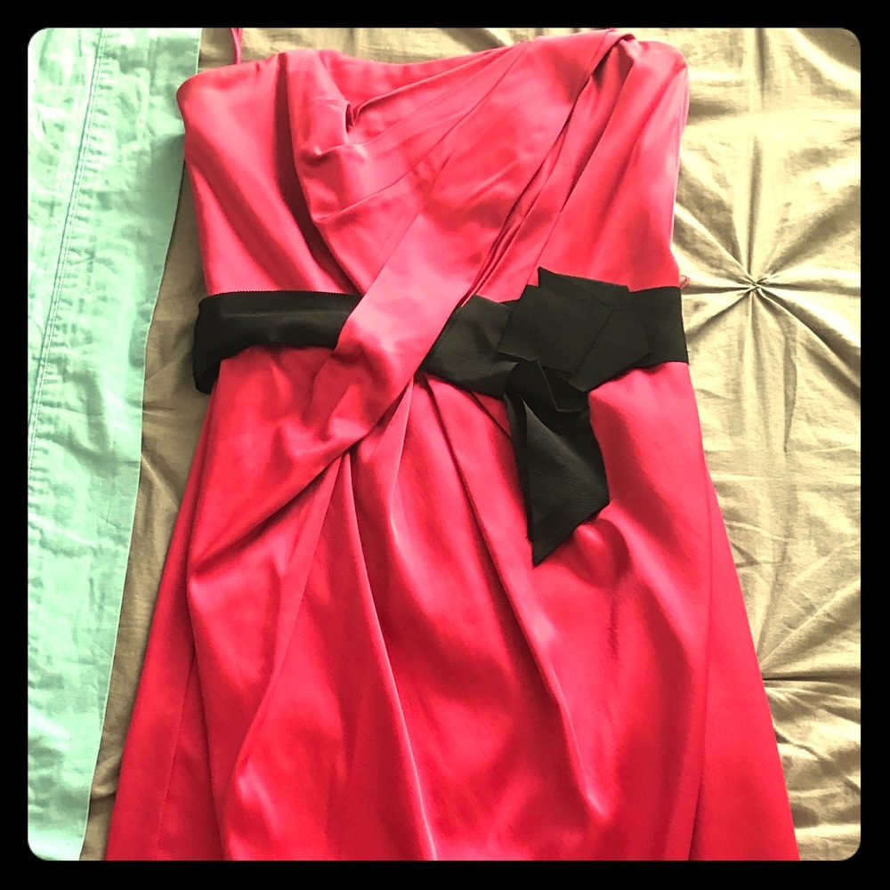 Red satin strapless mini