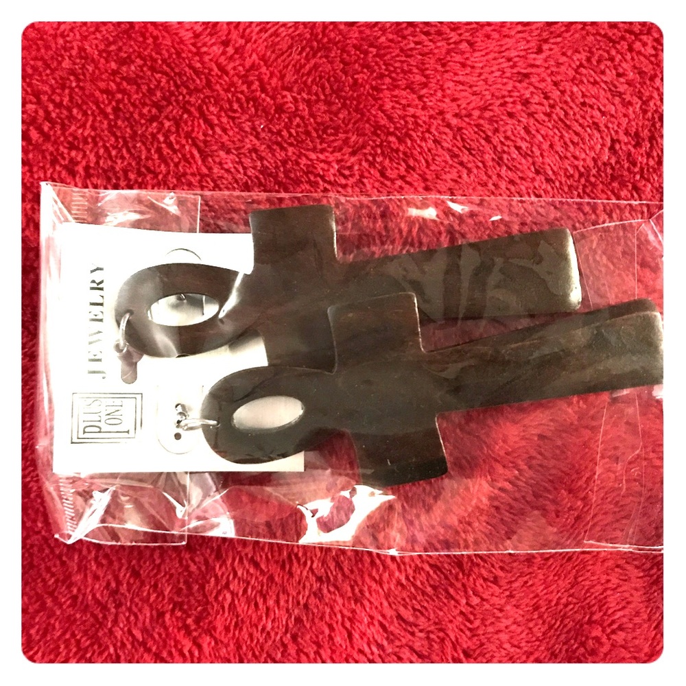 Lovely wooden cross pierced earrings
