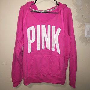 Slouchy off-shoulder PINK hoodie