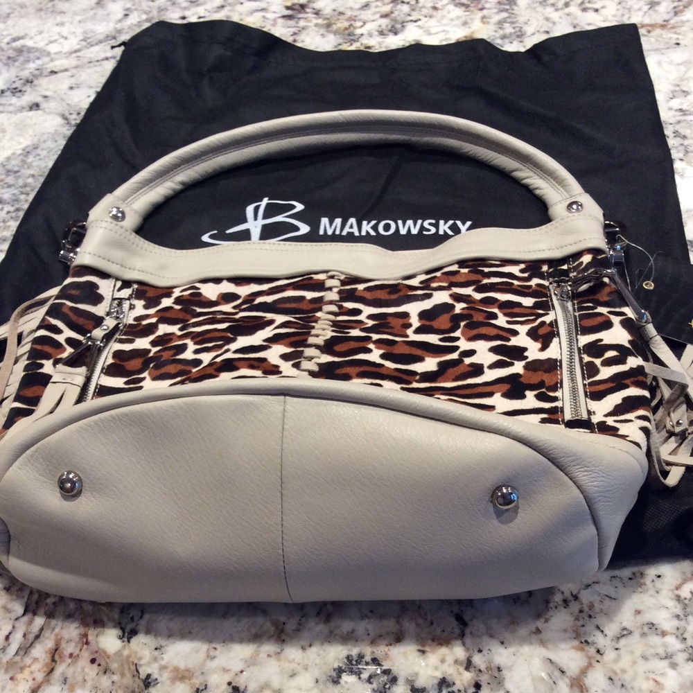 Makowsky calf hair animal print leather bag