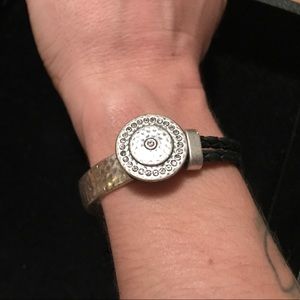 Cord and distressed silver bracelet with crystals