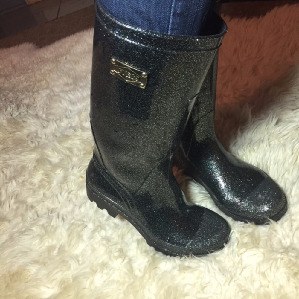 GUESS black glitter rain boots