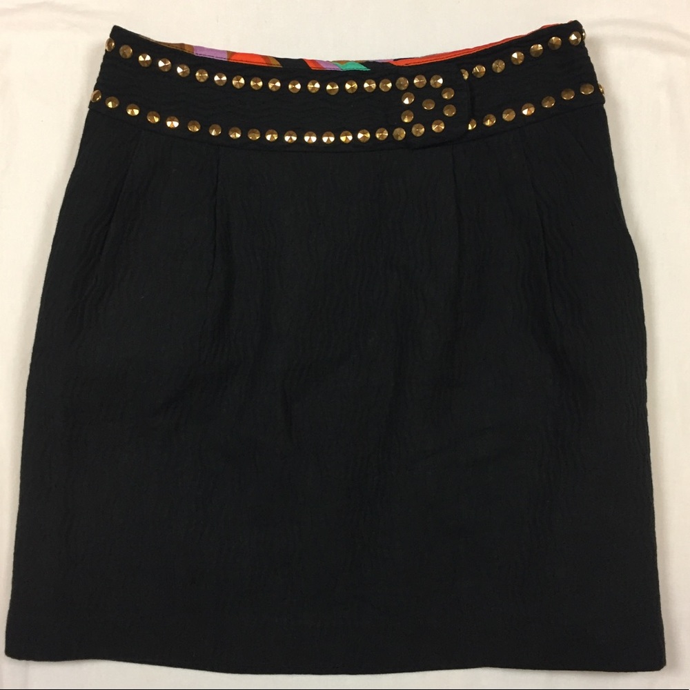 Milly Silk Black Gold Studded Skirt