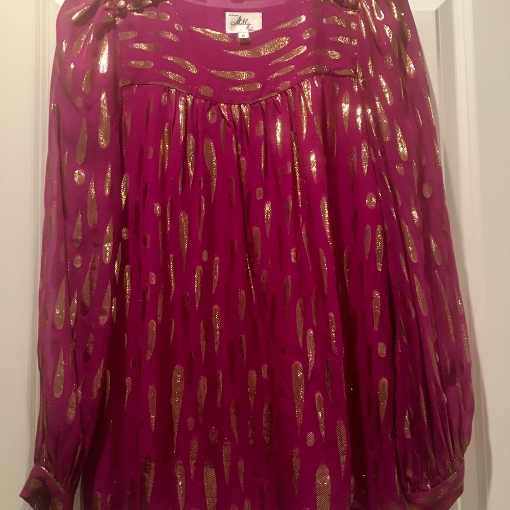 Milly Purple & Gold Blouse w/ Gold Buttons. Size 6