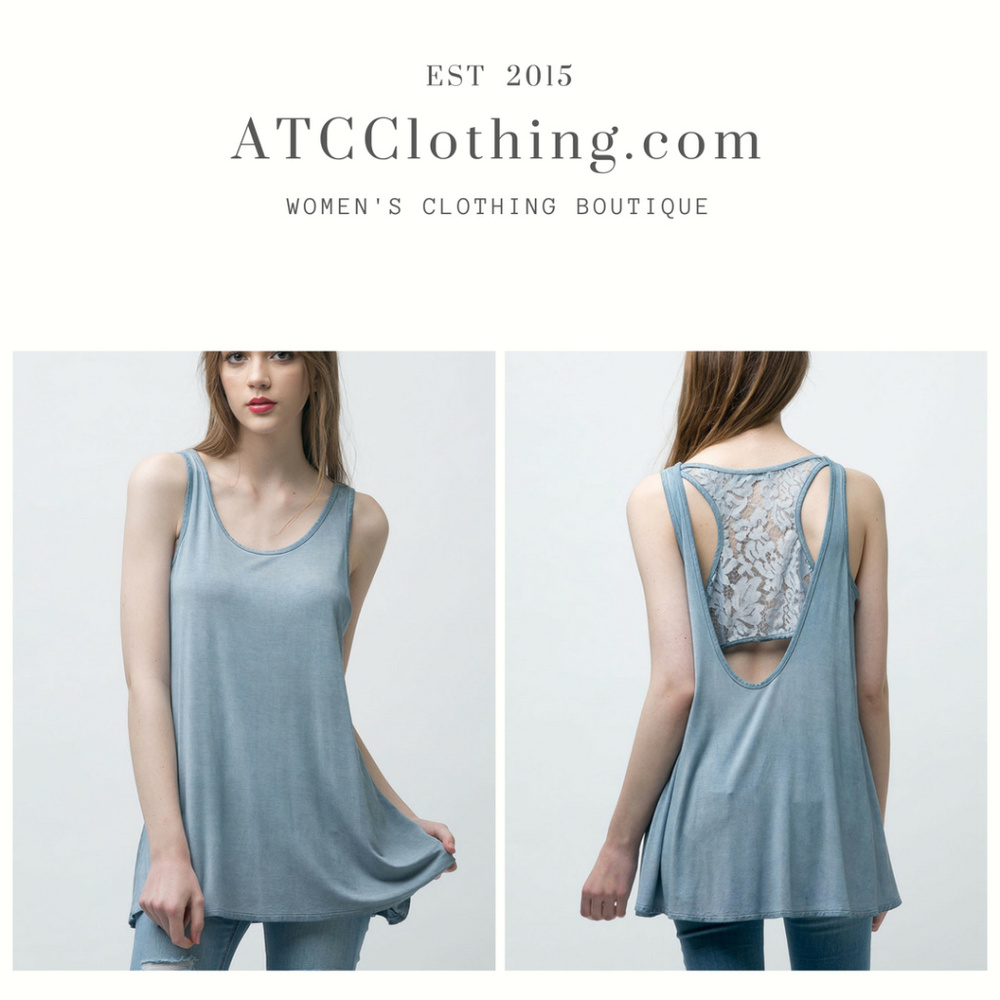 Blue Sleeveless Tunic Top with Lace Bralette