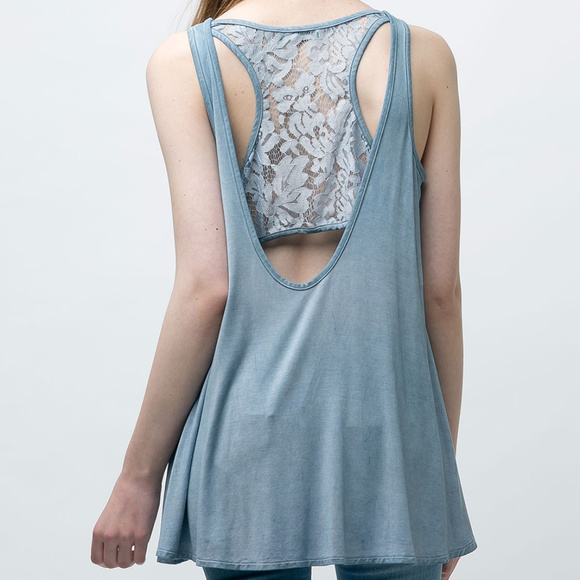 Blue Sleeveless Tunic Top with Lace Bralette - Picture 2 of 6