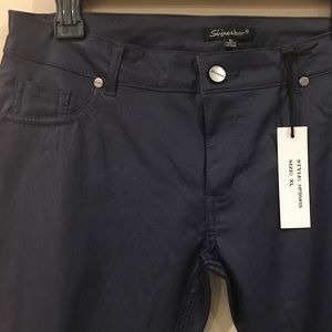 Faux Leather Blue Skinny Pants