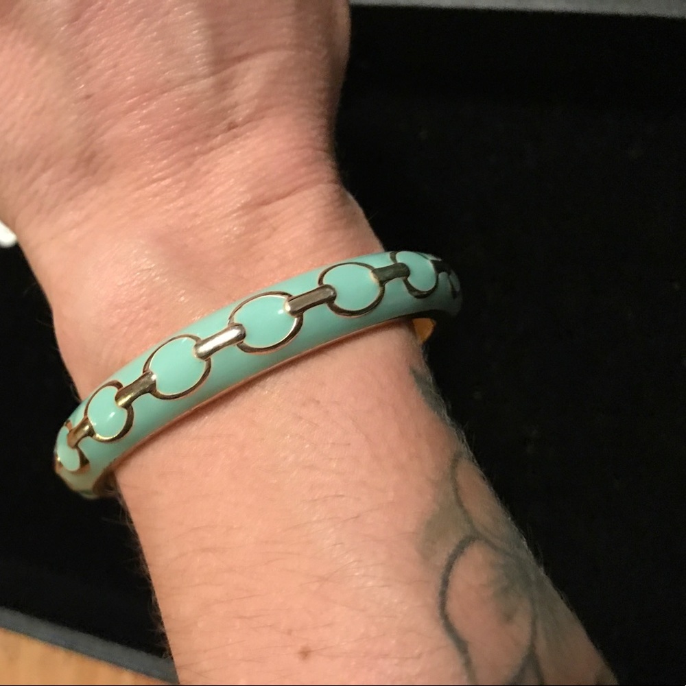 Mint and gold hinged bangle  bracelet