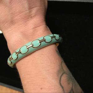 Mint and gold hinged bangle  bracelet