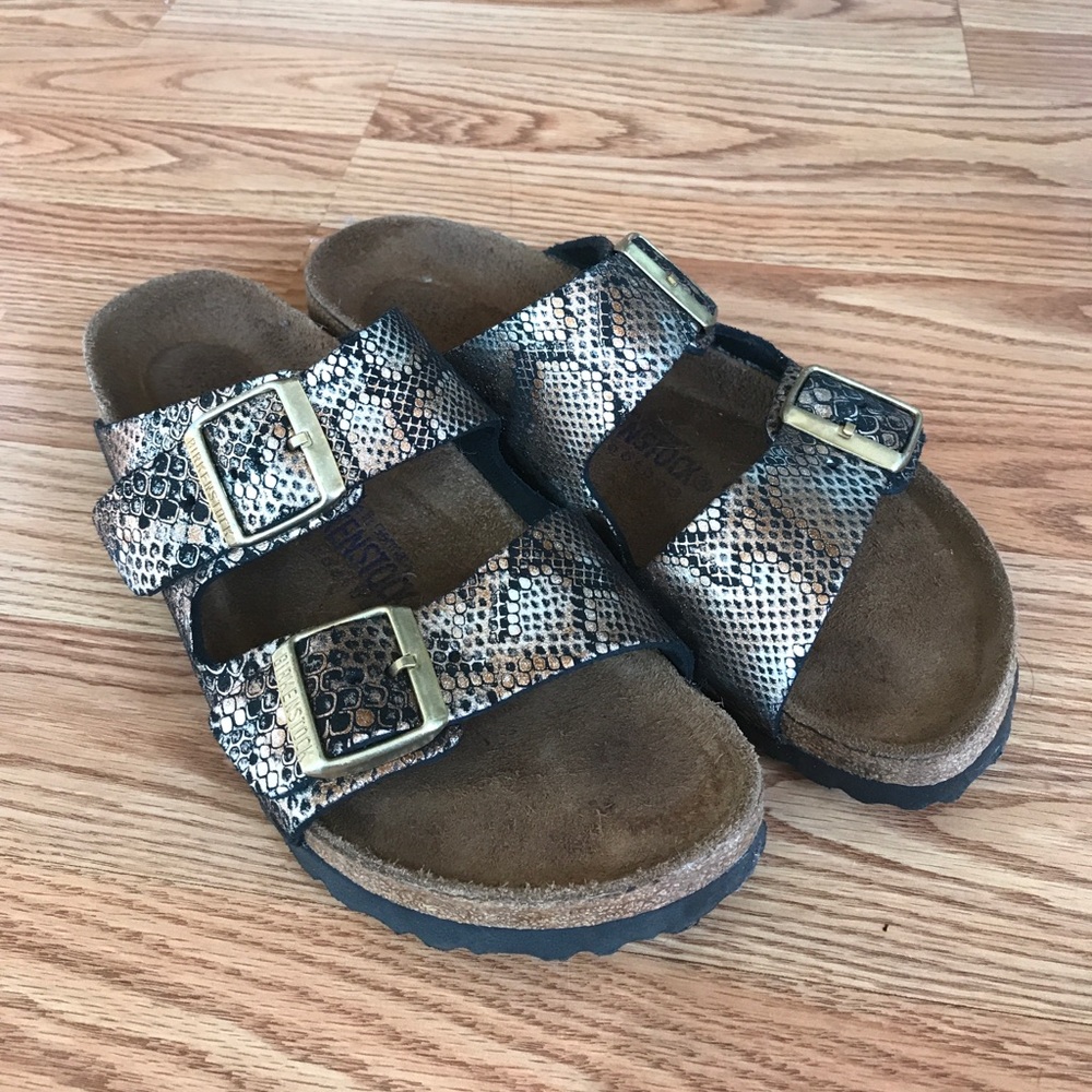 Birkenstock Copper Snake Print Arizona Slides 8.5