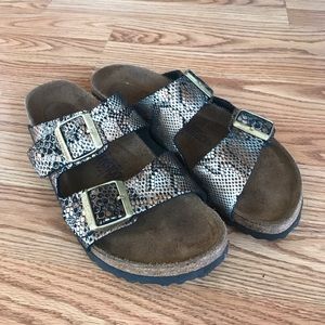 Birkenstock Copper Snake Print Arizona Slides 8.5