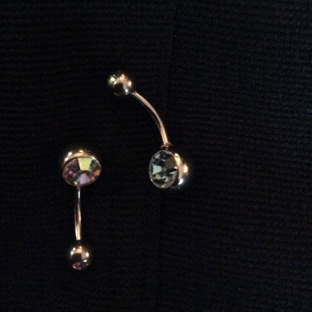 Cubic zirconia navel rings pink and blue