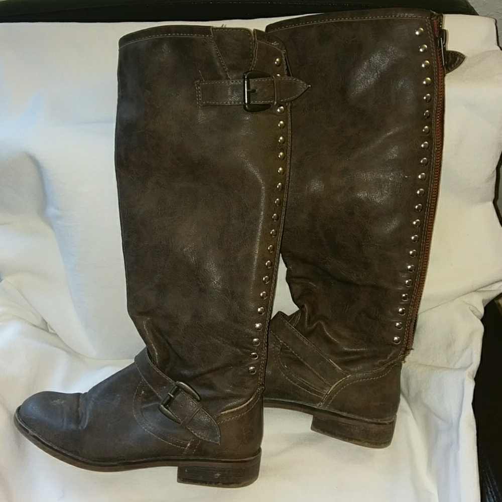 Brown Faux Leather Boots