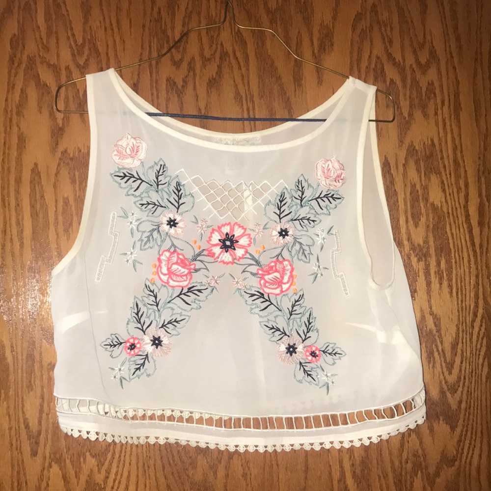 Floral sheer white crop top