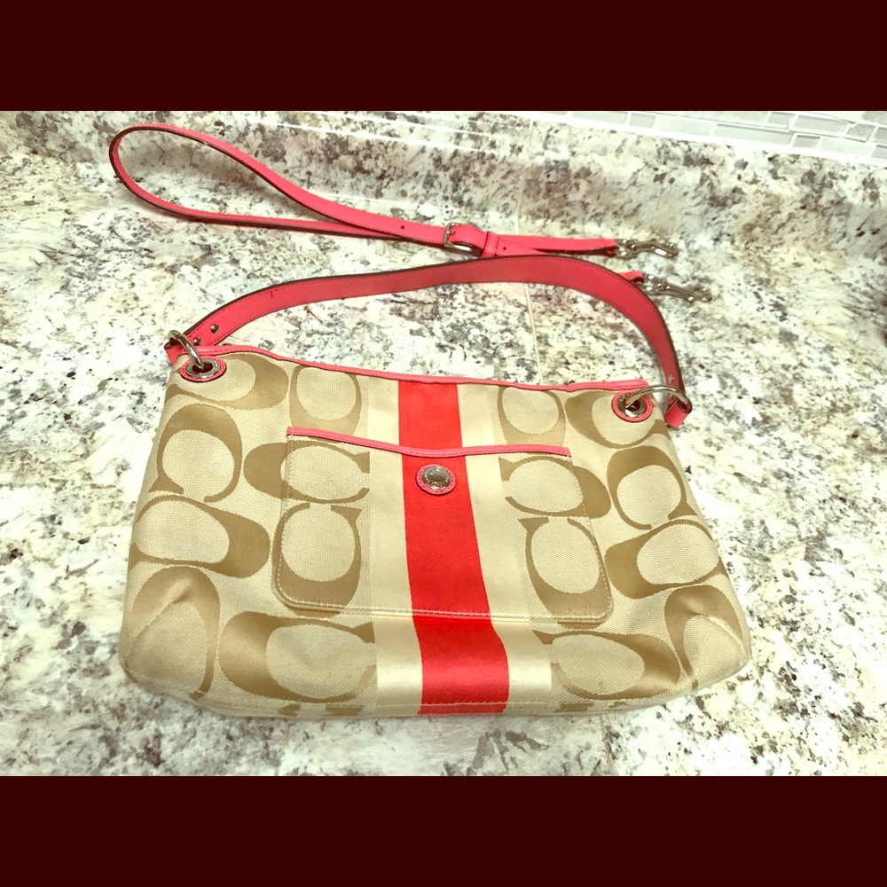 Authentic Coach Hampton Signature Stripe Crossbody