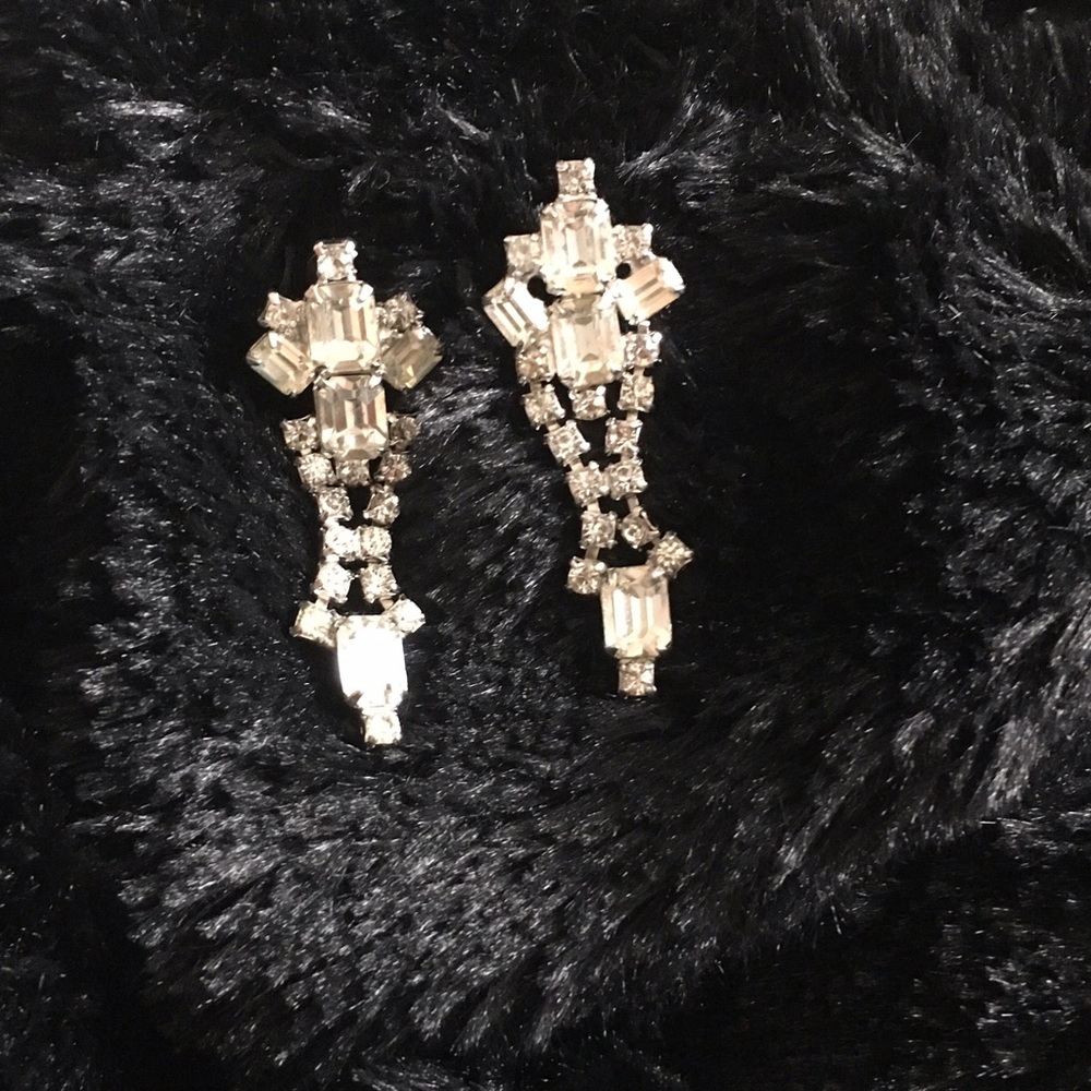 Vintage Rhinestone Baguette Drop Earrings