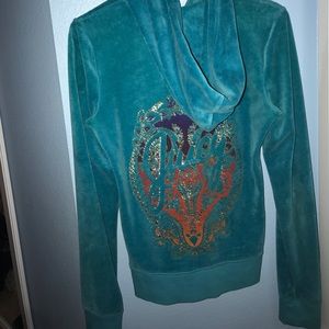 Blue Velour Juicy Couture jacket with large decal