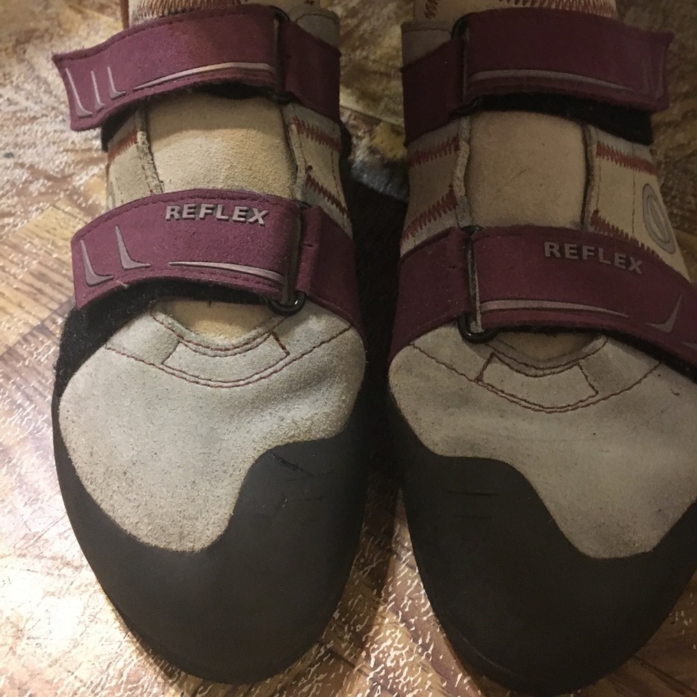 Rock climbing shoes.