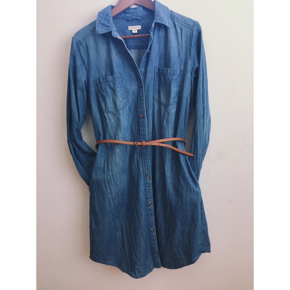 Chambray Denim Dress with Belt