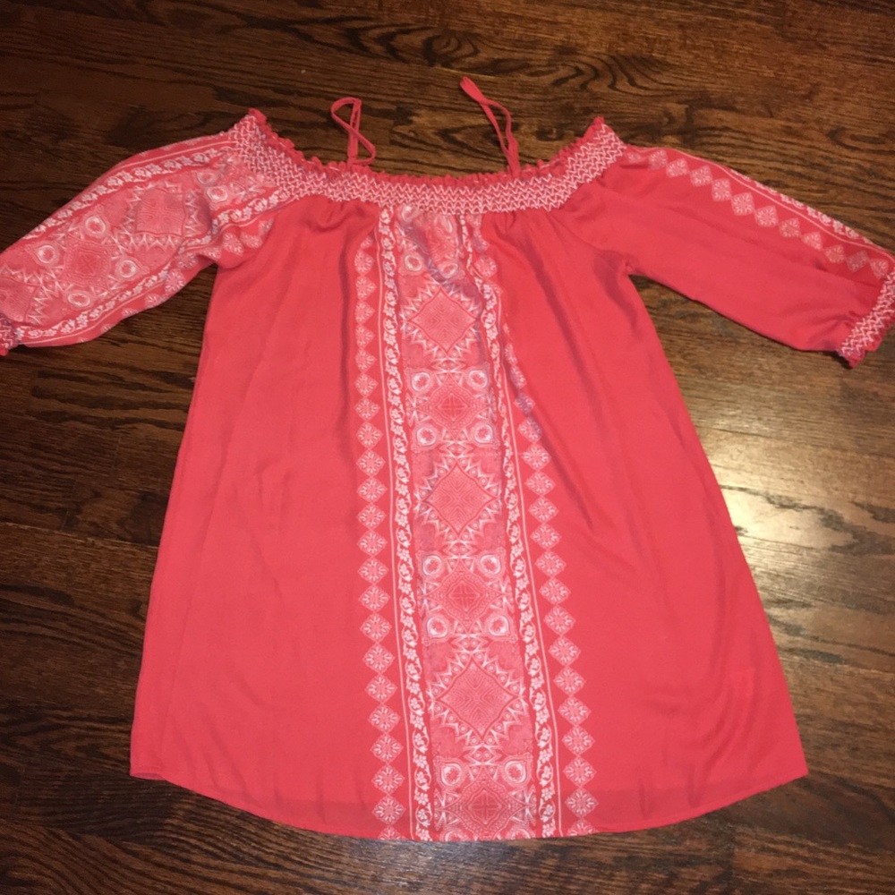 Off the shoulder coral dress