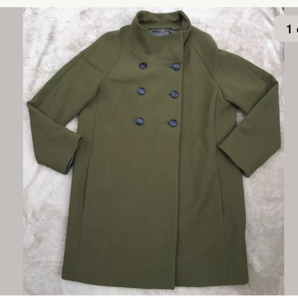 J.Crew Olive Green Double Cloth Wool Peacoat Sz 12