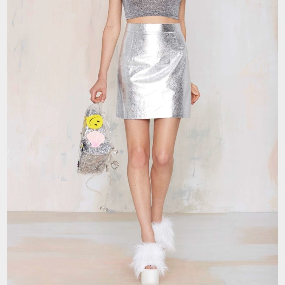 Metallic silver skirt