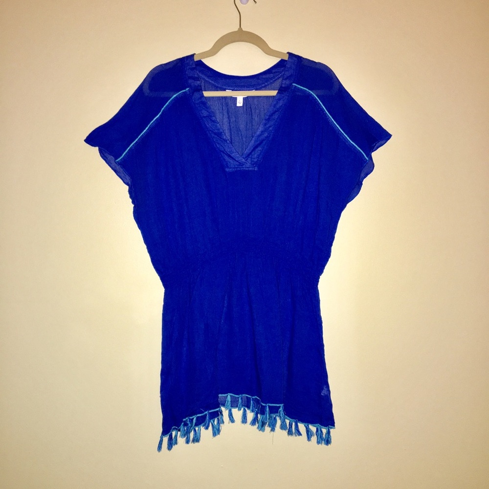 Athleta Bright Side Cover Up. Blue with tassels. L
