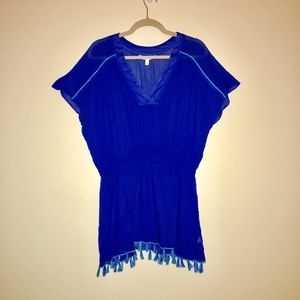Athleta Bright Side Cover Up. Blue with tassels. L