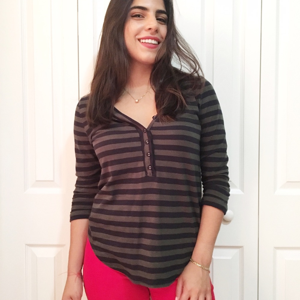Women’s striped dark green, 3/4 sleeve top