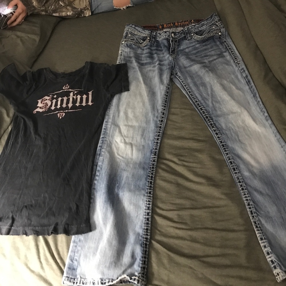 Rock revival jeans and sinful t-shirt