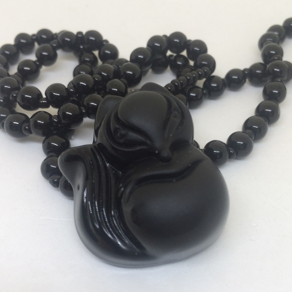 🕉BLACK OBSIDIAN CARVED 🦊 FOX - Picture 1 of 7