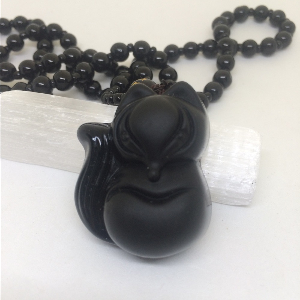 🕉BLACK OBSIDIAN CARVED 🦊 FOX - Picture 2 of 7