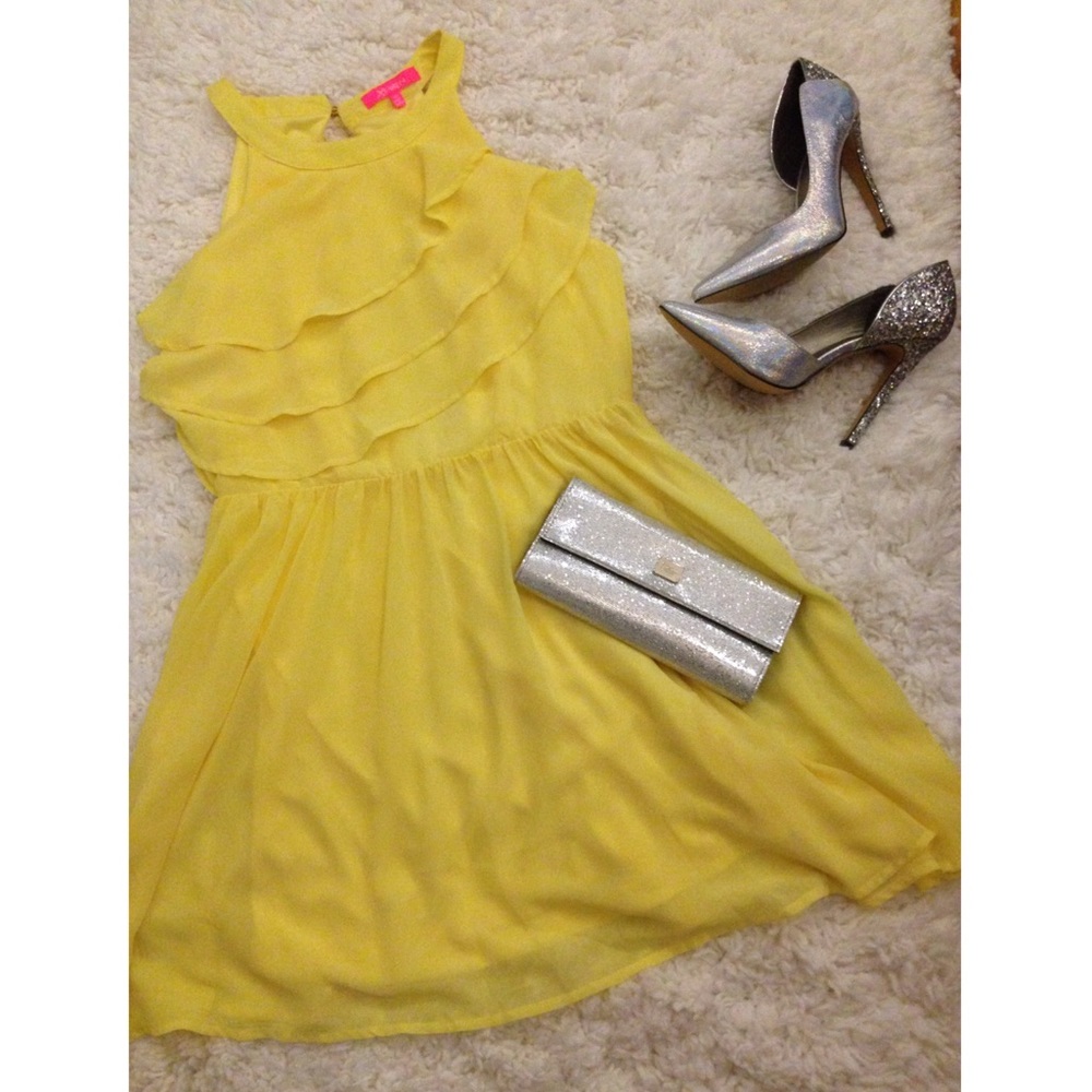 Yellow Halter Dress with Ruffled Top