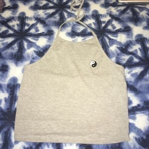 grey halter top with ting yang embroidery