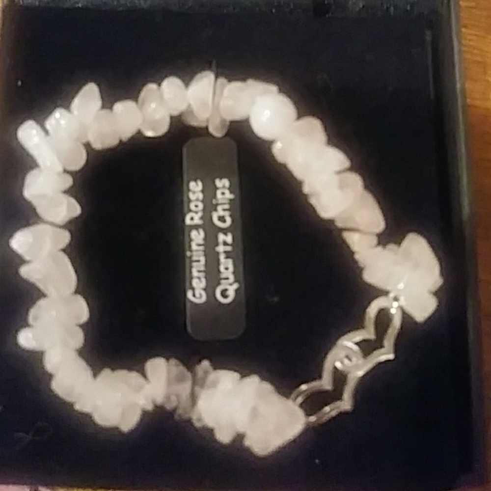 SILVER PLATED GENUINE ROSE QUARTS CHIP BRACELET