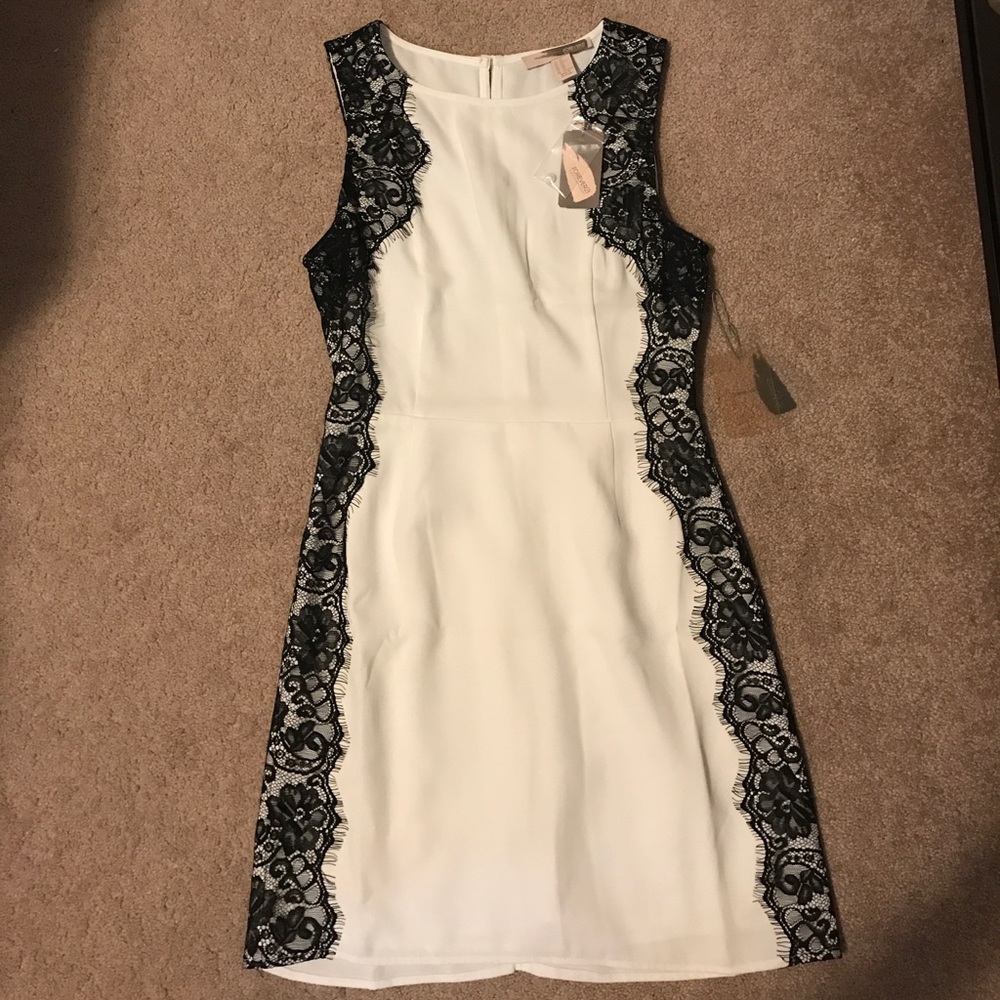White with black lace dress