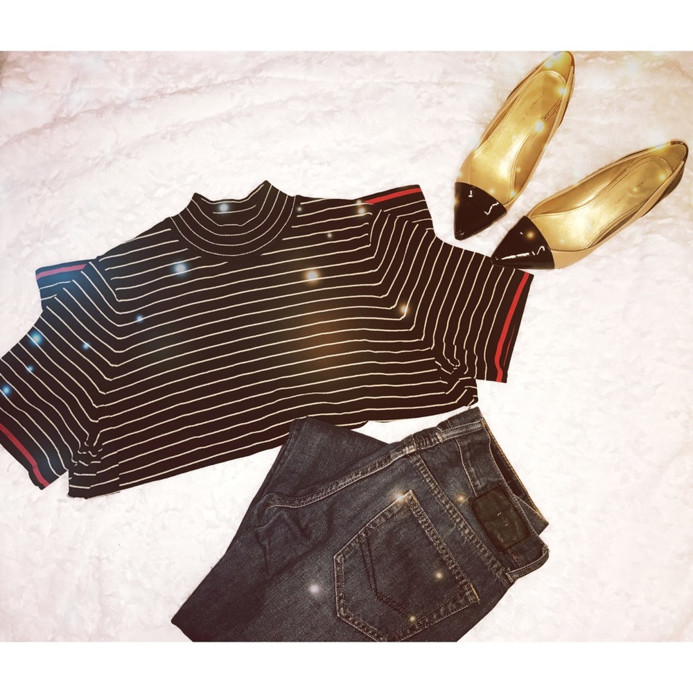 Mock neck striped top