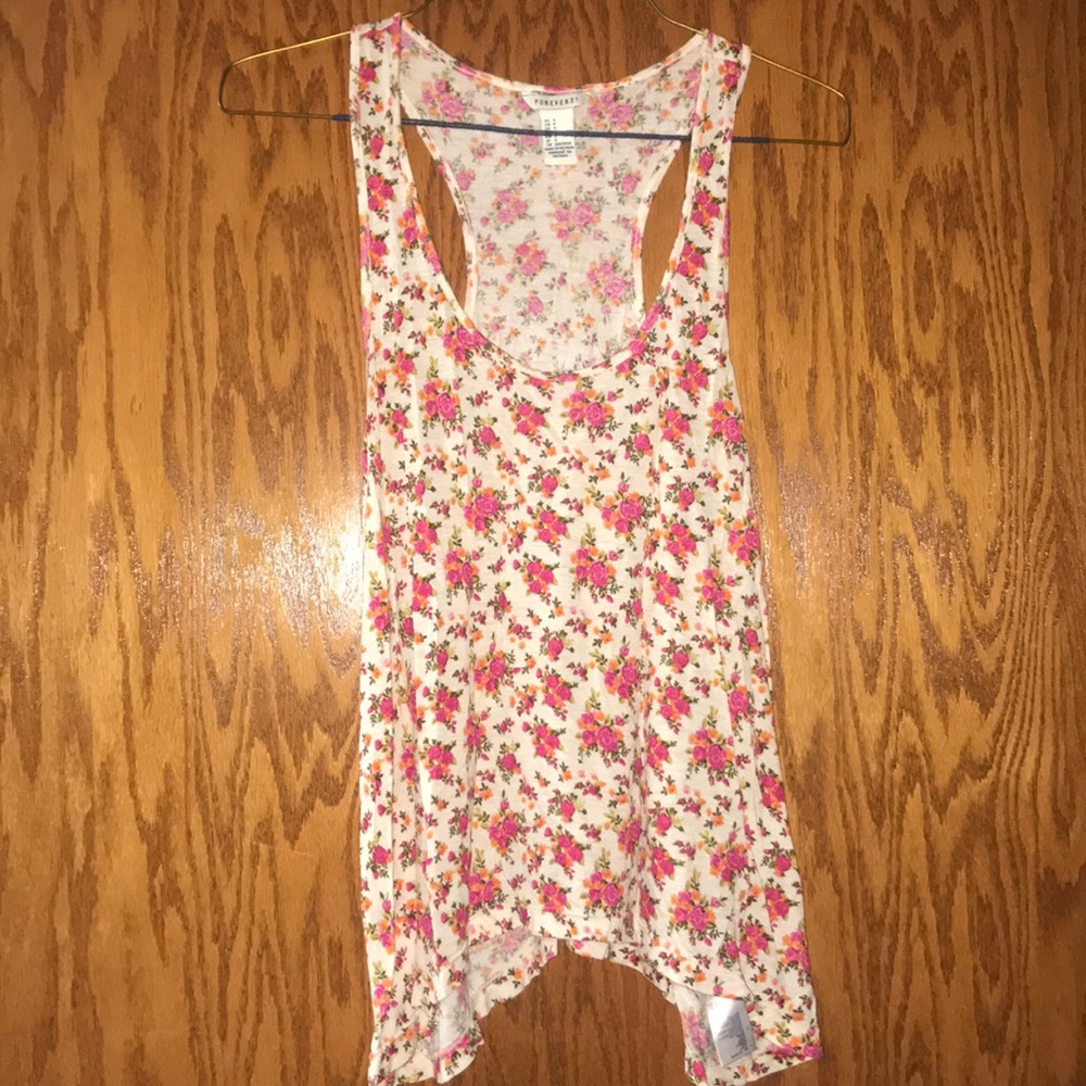 A loose floral tank top