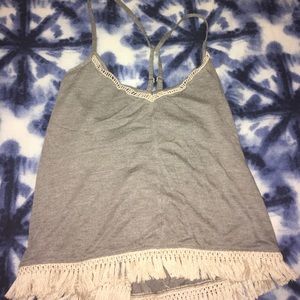 Grey and fringe tank top