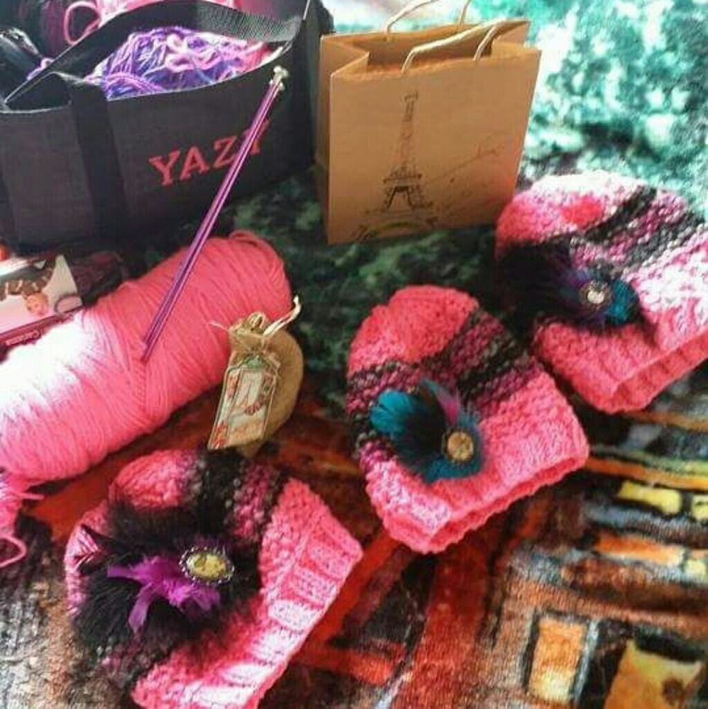 Knitting hats and  scarfs