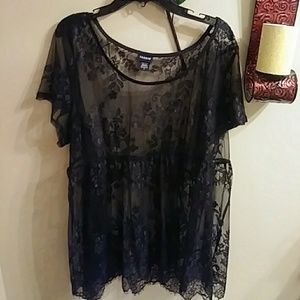 Black lace nylon top with scallop edges