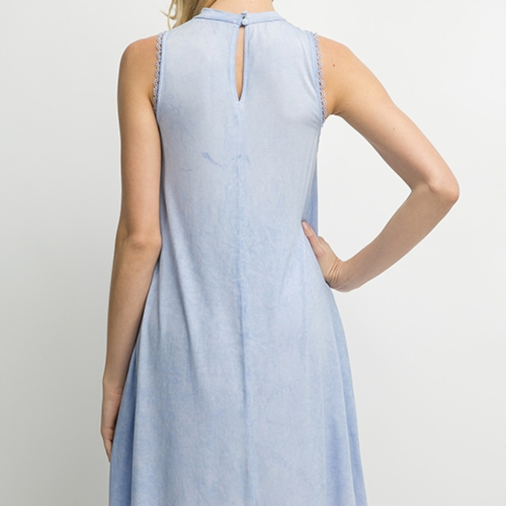 Blue Sleeveless Midi Mock Neck Dress with Pockets - Picture 7 of 7