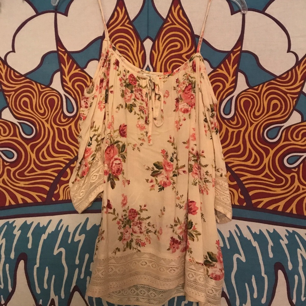 Open Shoulder Floral Blouse